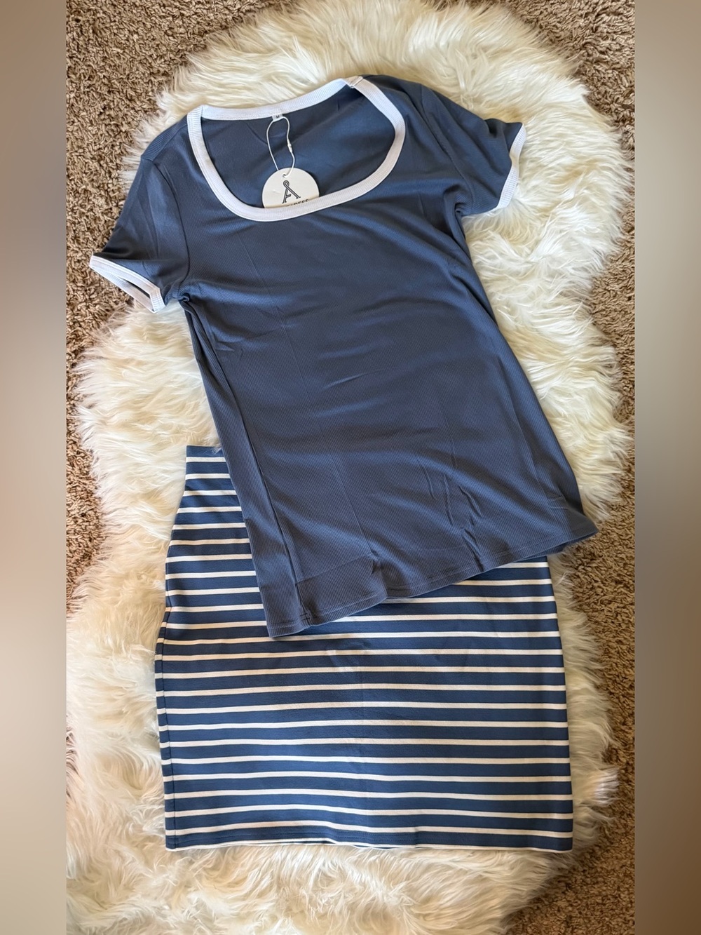 Cute M Bundle! LOFT Blue and White Striped Pencil Skirt and Anrabess Shirt